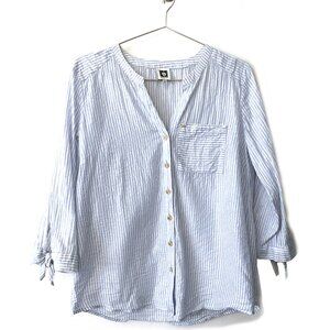 Anne Klein Womens Blue & White Striped Button Up Tie Cuffs 3/4 sleeve Shirt, S